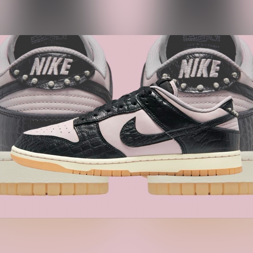 Nike Dunk Low LTD Pink Foam Black Croc Embossed Men's Sneakers - Picture 1 of 7